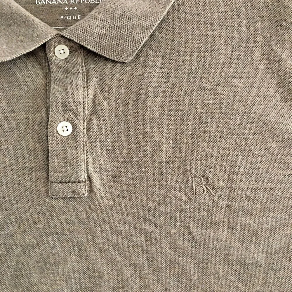 Banana Republic Pique Polo Shirt XL Mens Tan Monogram Cotton Logo Rugby Golf Dad